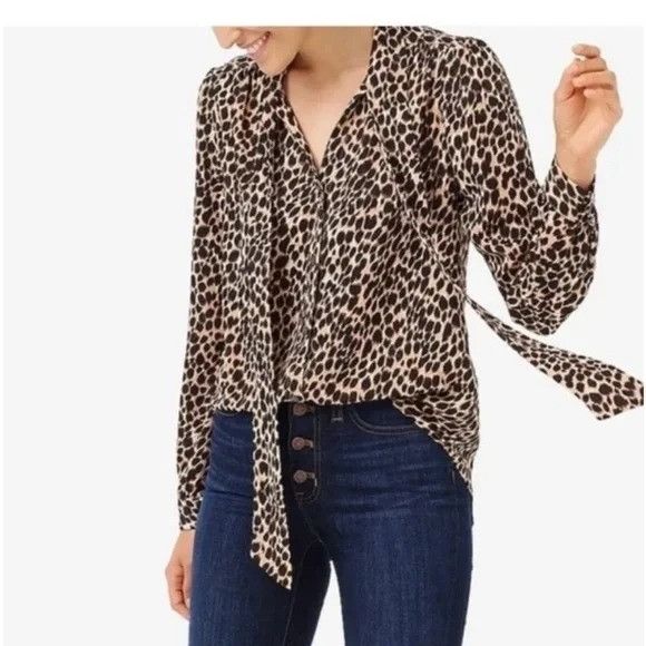J.Crew J Crew Leopard Print Bow Blouse S Button Front Drapey Cheeta Size S / US 4 / IT 40 - 11 Thumbnail