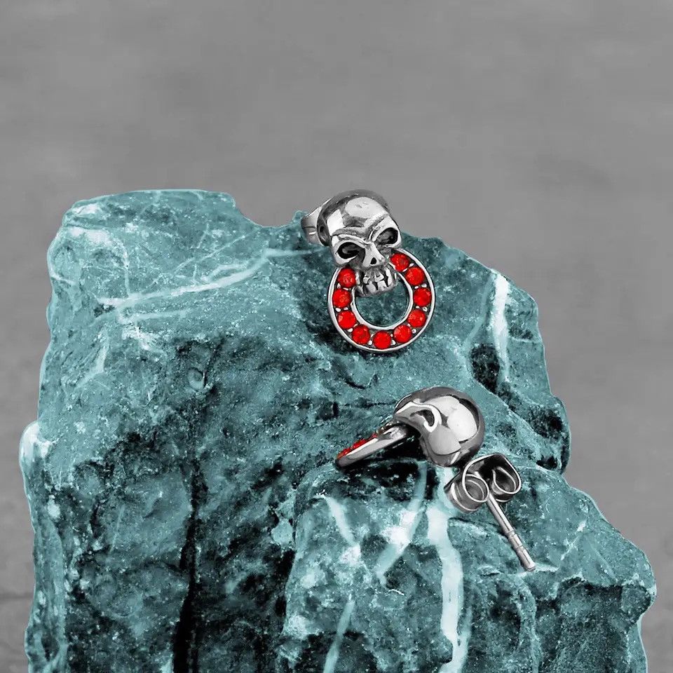 Jewelry Red Tiny Skull Stud Earrings Charm Stainless Earring Gift Size ONE SIZE - 2 Thumbnail