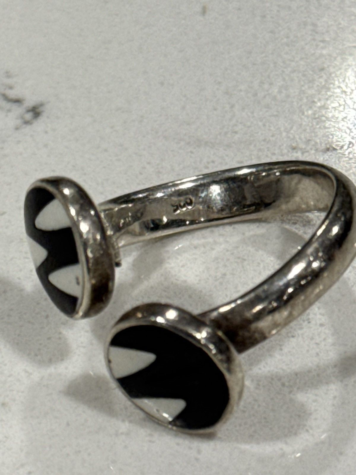 Sterling Silver Vintage .925 Silver Black Enamel Adjustable Ring Size ONE SIZE - 6 Thumbnail