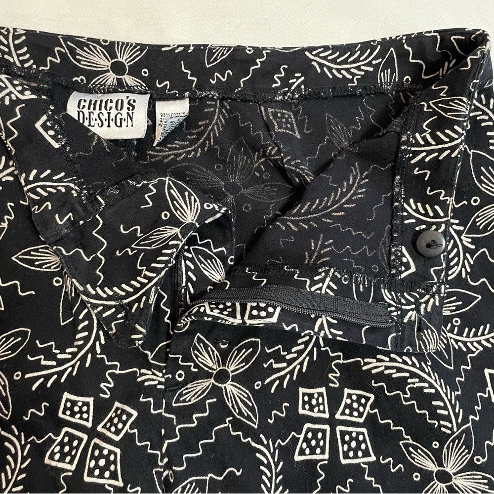 Chicos Chico's Design Black White Floral Cotton Pants Size 2 US L Size 36" / US 14 / IT 50 - 4 Thumbnail