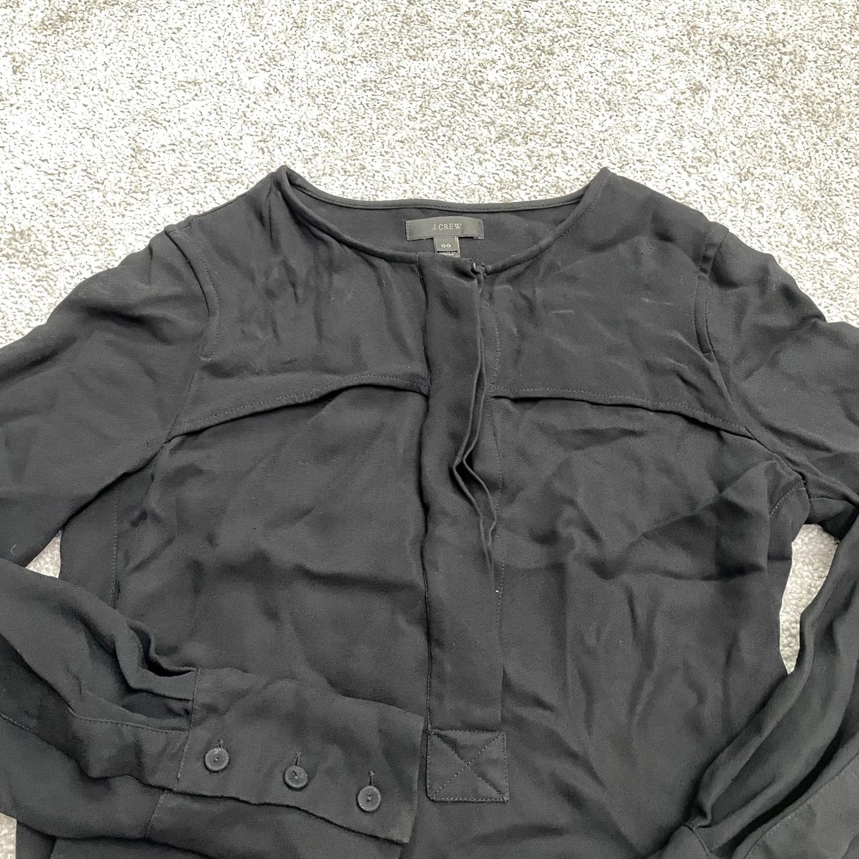 J.Crew J.Crew Blouse Womens 00 Black Half Button Up Long Sleeve Classic Size XXS / US 00 / IT 34 - 3 Thumbnail