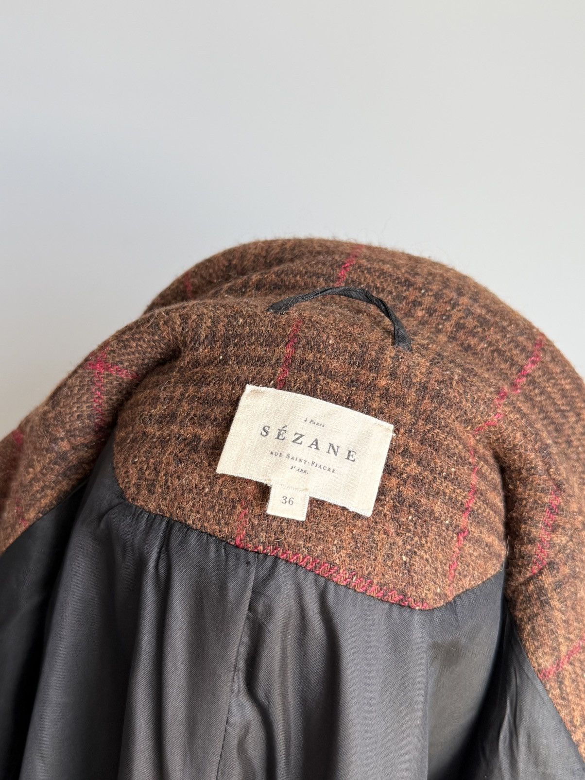 Sezane Sézane Brown Tweed Red Windowpane Wool Coat Tailored Size S / US 4 / IT 40 - 15 Thumbnail