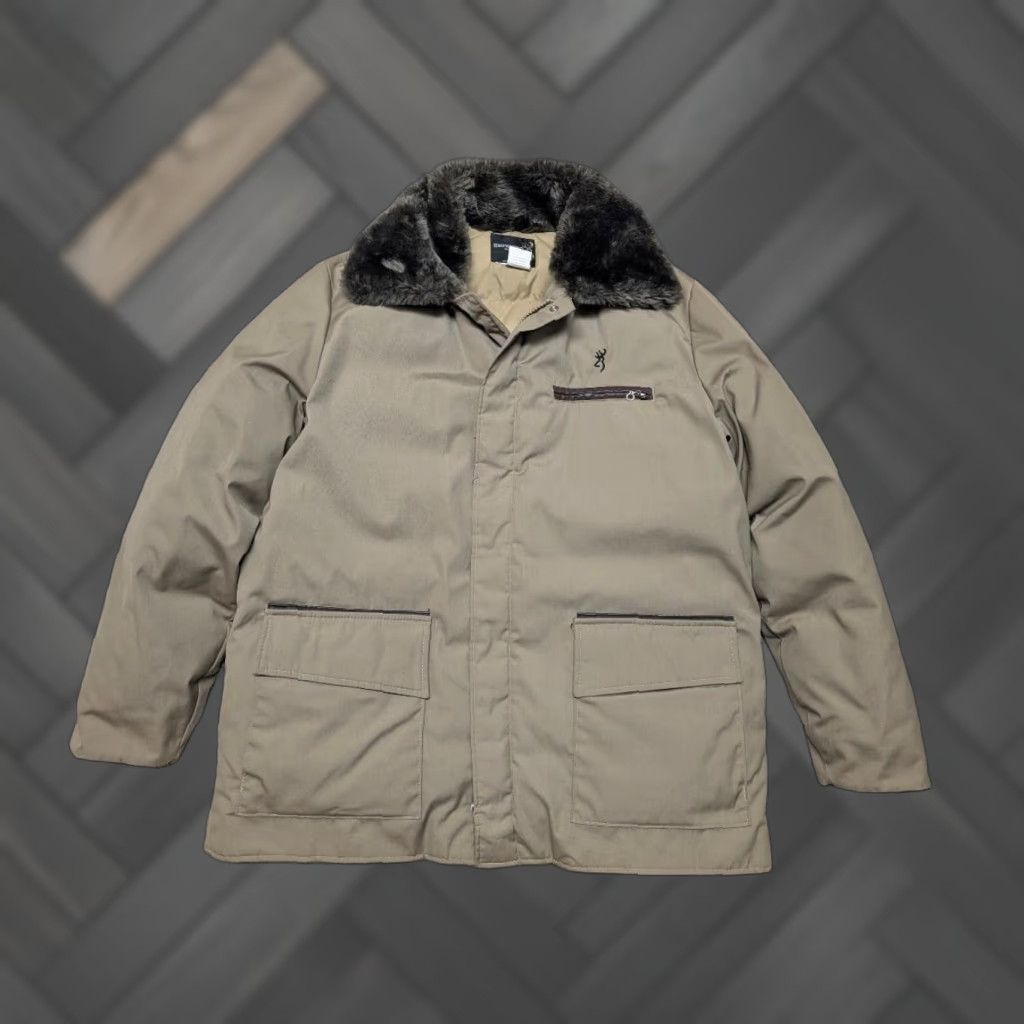 Vintage VINTAGE Browning parka COAT XL Goose Down cotton/poly shell leather trim Men XL Brown Khaki Down Insulation USA Made Size US XL / EU 56 / 4 - 1 Thumbnail