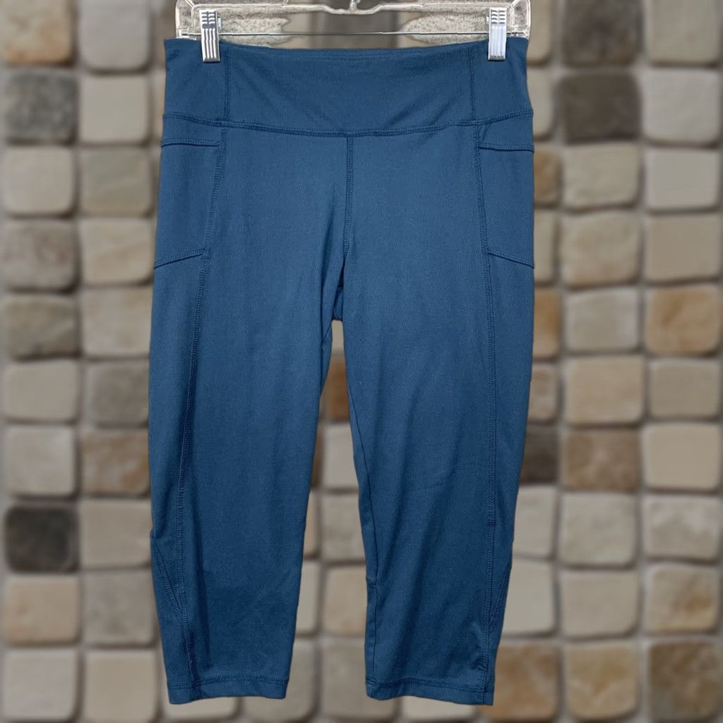 Vintage Marika Tek Athletic Leggings Capri Turquoise Exercise Yoga Waist Pocket Sz 8-10 Women Pants Size 32" / US 10 / IT 46 - 1 Thumbnail
