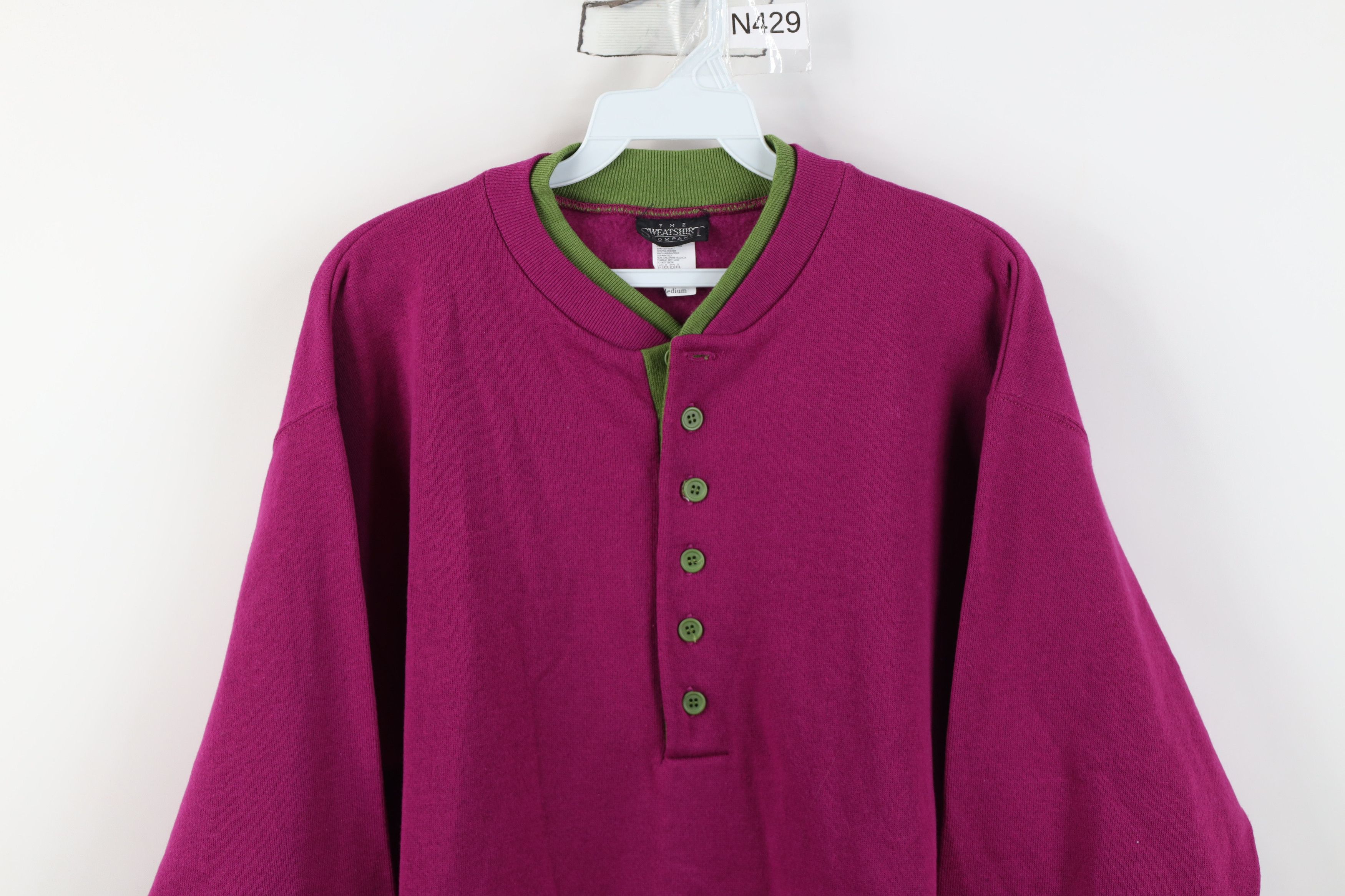Vintage Vintage 90s Streetwear Blank Henley Sweatshirt Purple USA Size US M / EU 48-50 / 2 - 2 Thumbnail