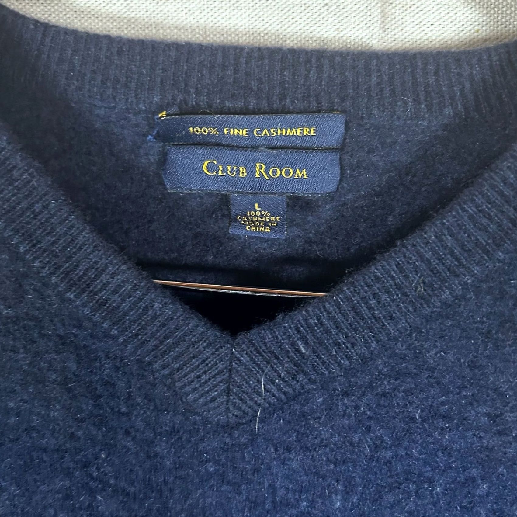 Club Room Club Room Women's V-Neck Cashmere Sweater Navy Blue L 100% Fine Cashmere Fitted Knit Pullover Size L / US 10 / IT 46 - 2 Thumbnail