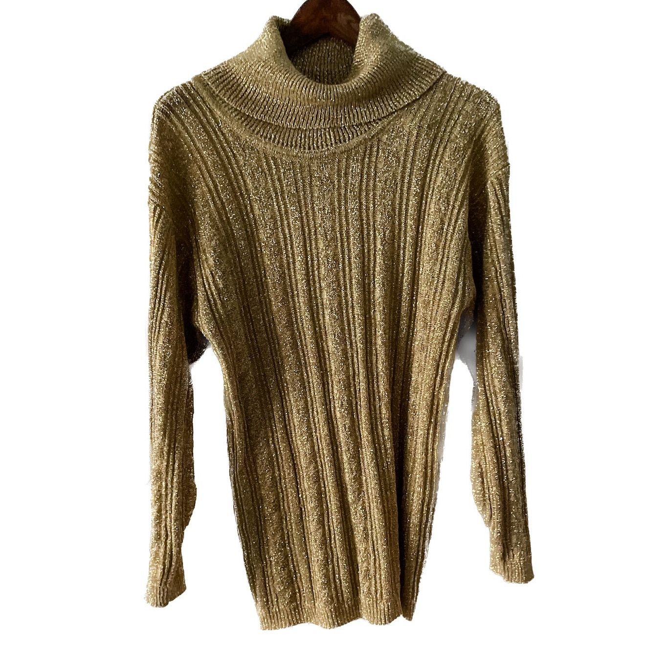 Vintage Vintage gold metallic sparkle ribbed knit turtleneck tunic M Size M / US 6-8 / IT 42-44 - 1 Thumbnail