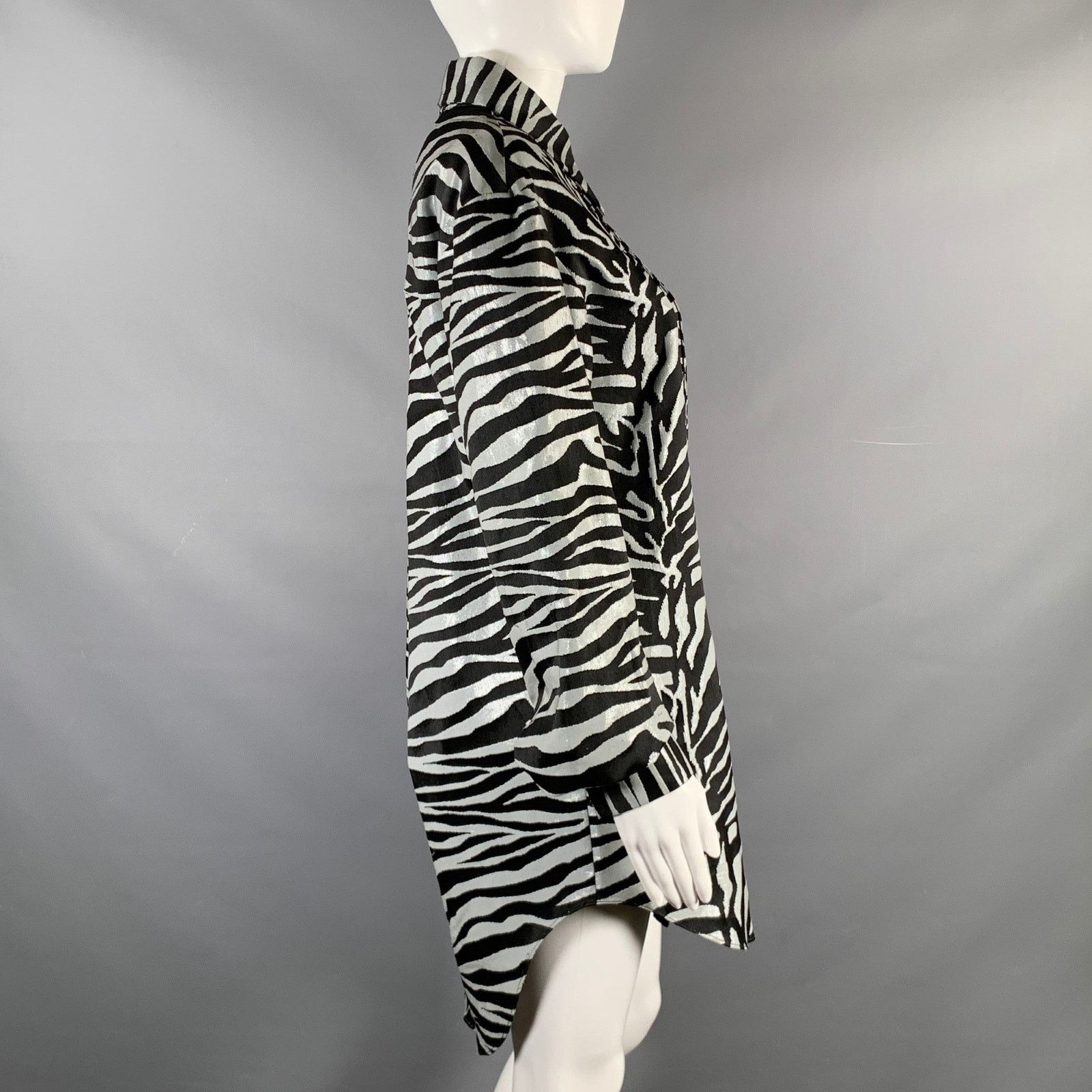 Prabal Gurung PRABAL GURUNG Size S Black Silver Animal Print Long Shirt Size S / US 4 / IT 40 - 3 Thumbnail