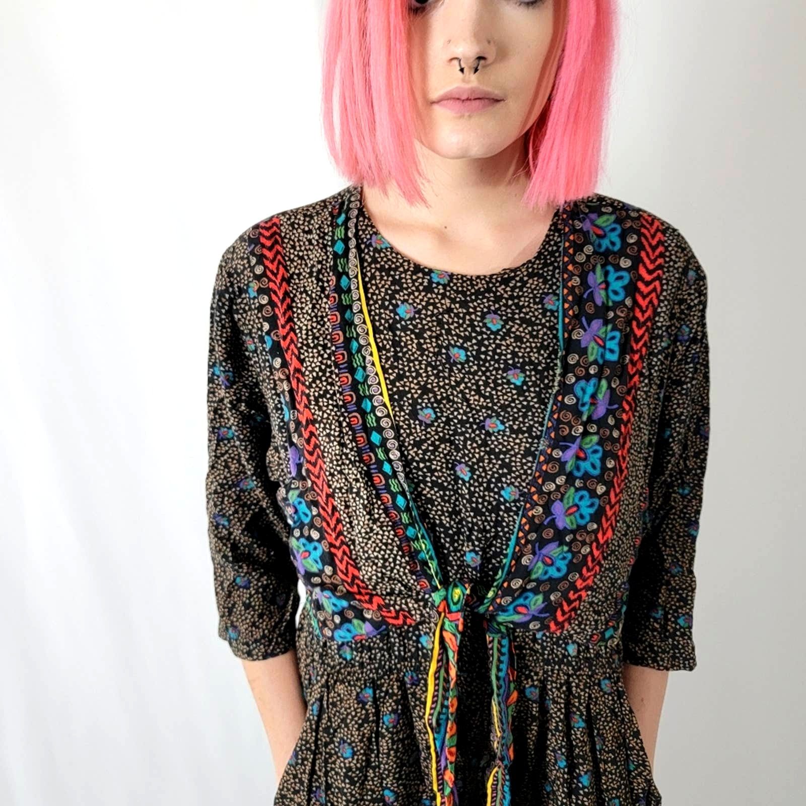 Vintage Vintage 90s Boho Cottagecore Romper Jumpsuit - M Size 28" / US 6 / IT 42 - 4 Thumbnail