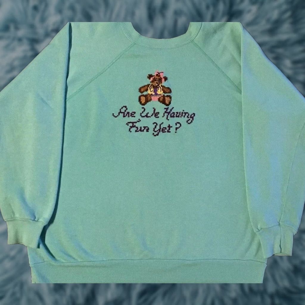 Vintage VINTAGE Are We Having Fun Yet? Faded Teddy Bear Sweatshirt M Green Hooded Pullover Mens Joke 90s 80s Vintage 70s Casual Sweatshirt Size US M / EU 48-50 / 2 - 1 Thumbnail