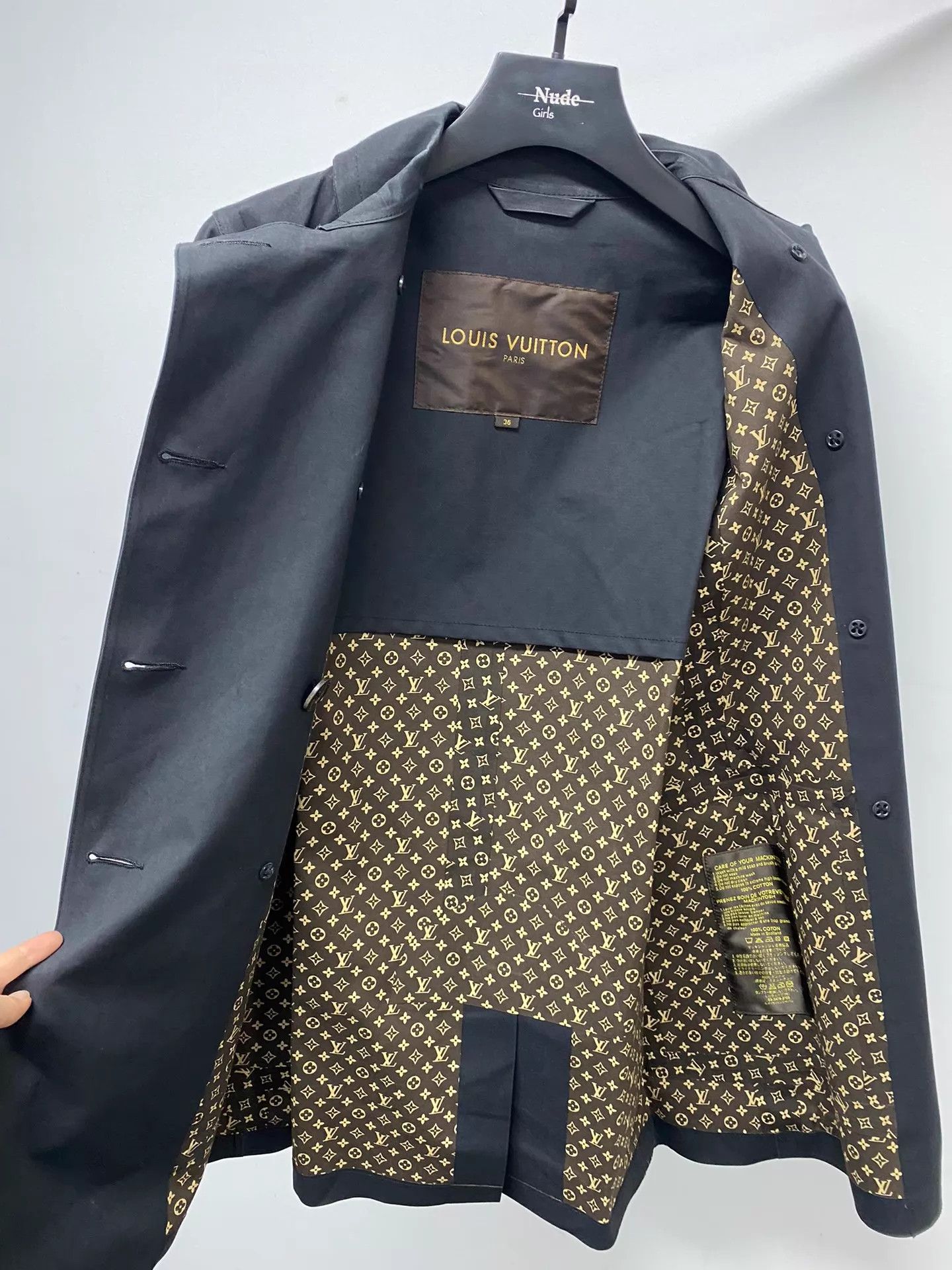 Louis Vuitton LV Double Breasted Monogram Trench Coat 36 Black/Grey Size XS / US 0-2 / IT 36-38 - 5 Thumbnail