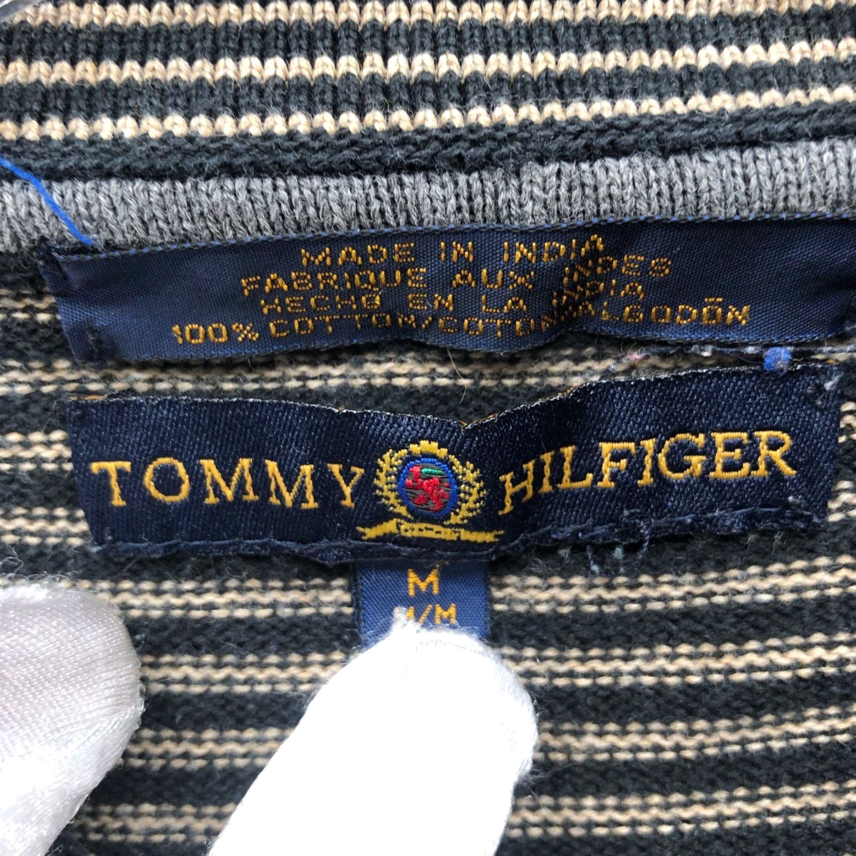 Tommy Hilfiger VINTAGE Tommy Hilfiger Sweater Polo Mens M Black Striped Cotton Knit Size US M / EU 48-50 / 2 - 3 Thumbnail