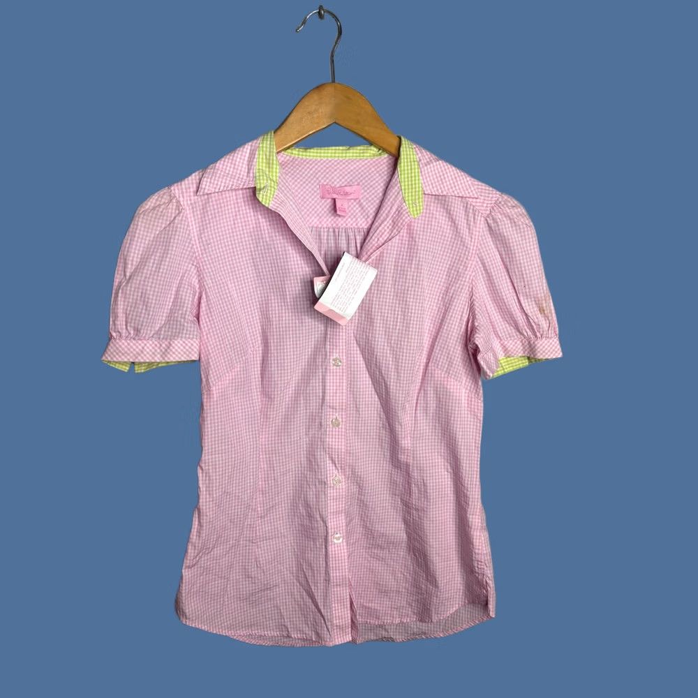 Lilly Pulitzer Lilly Pulitzer Jonni Shirt Women's Size 2 Plaid Print Short Sleeve Button 6119 Size XS / US 0-2 / IT 36-38 - 1 Thumbnail
