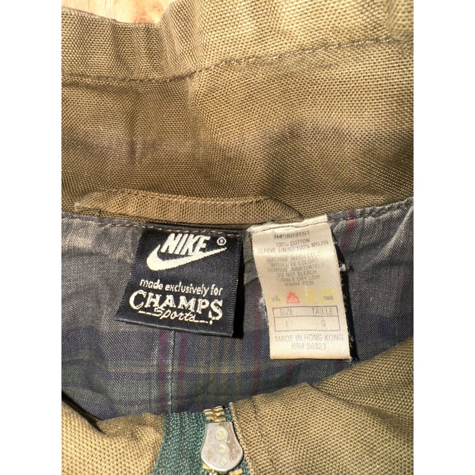 Nike VINTAGE Nike Jacket Made For Champs Sports Full Zip Adjust Waist Green Plaid Lined LG Mens Size US L / EU 52-54 / 3 - 2 Thumbnail