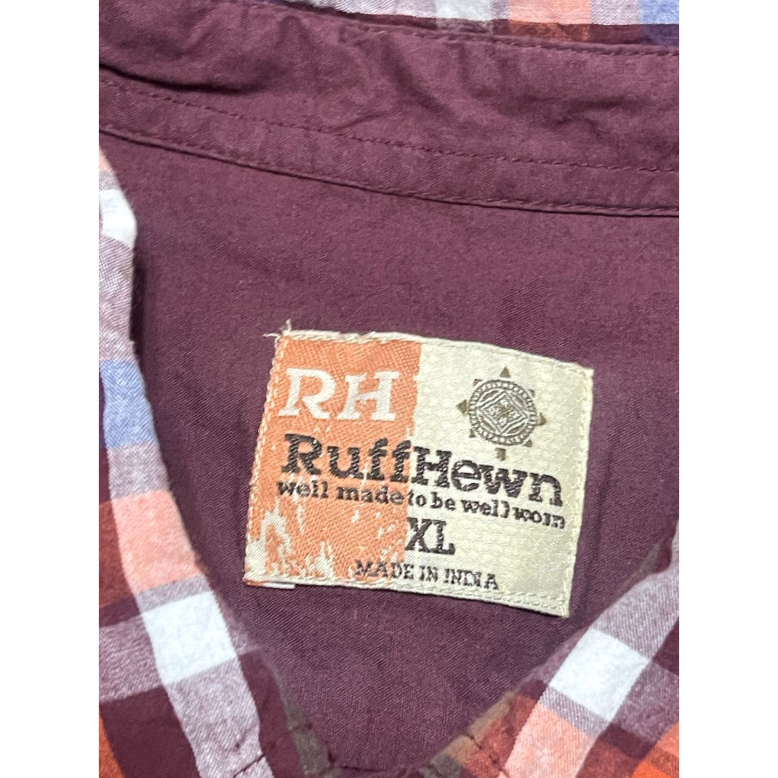 Vintage Ruff Hewn Shirt Mens XL Blue Orange Red White Plaid Button Up Shirt Size US XL / EU 56 / 4 - 5 Thumbnail