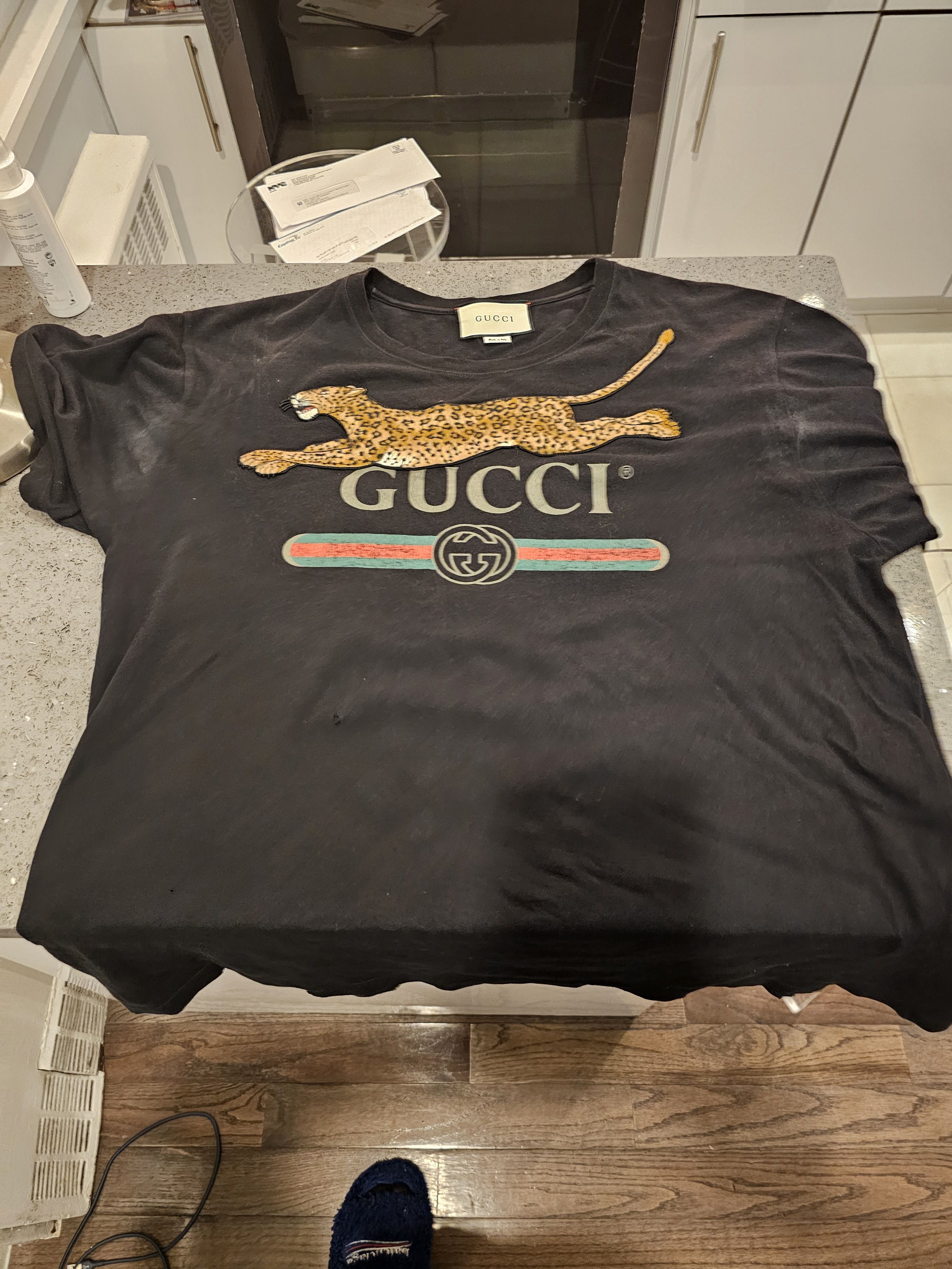 Image of Gucci Men’S Black Leopard T-Shirt Size Xl, Men's