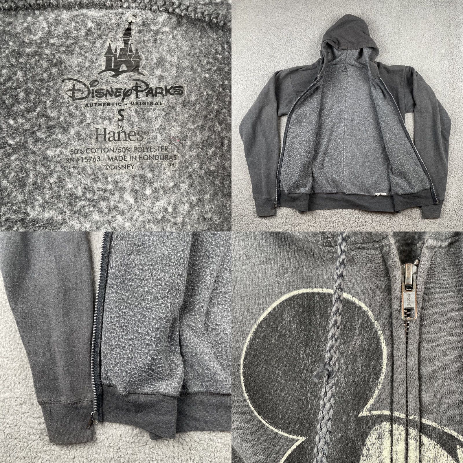 Hanes Disney Hanes Men’s Small Zip Up Hoodie Mickey Mouse Graphic Gray S Size US S / EU 44-46 / 1 - 8 Thumbnail
