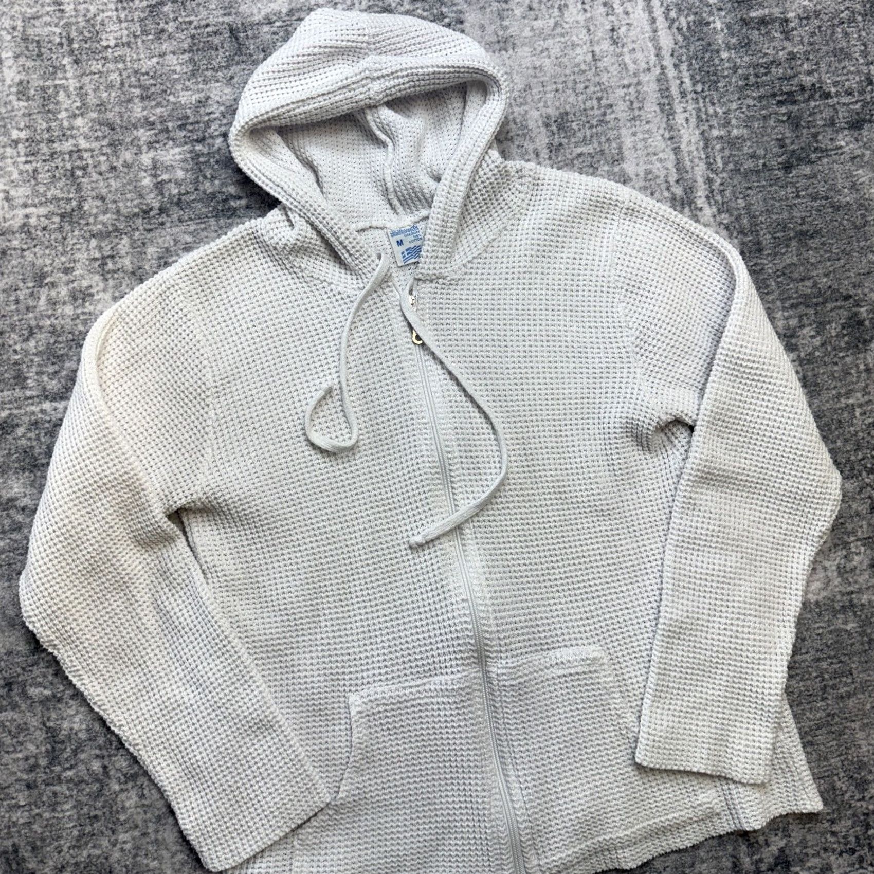 Gregory VINTAGE Olympic Grigoropoulos Gregory Sweater Hoodie Womens M White Waffle Knit Pockets Full Zip Knit Cotton Casual Size M / US 6-8 / IT 42-44 - 2 Thumbnail