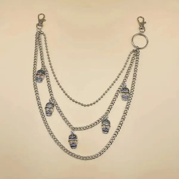 VIBE Skulls 3 Layer long chain , Wallet Chain Size ONE SIZE - 3 Thumbnail
