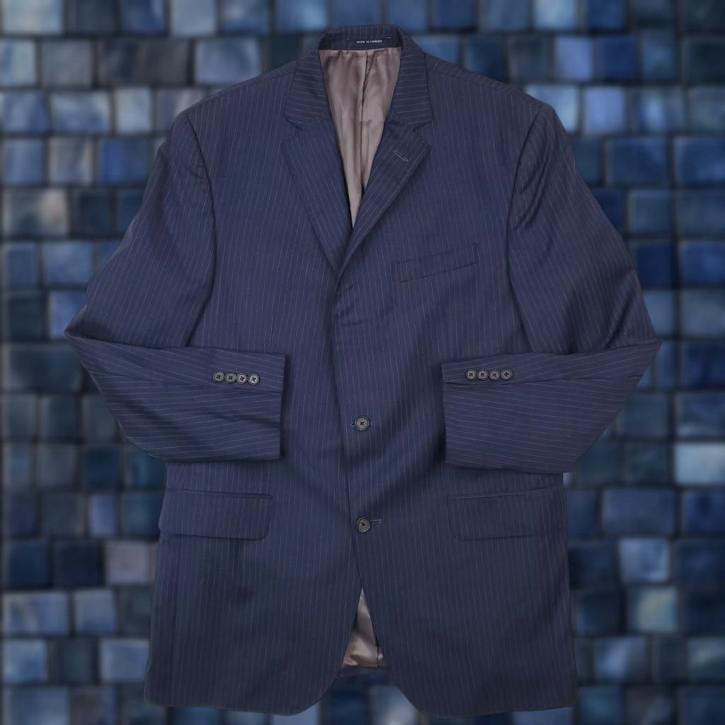 VINTAGE Cremieux Blue Wool Suit Jacket Men's 42 Long Pinstriped Blazer  Sport Coat Single-Breasted Office Formal