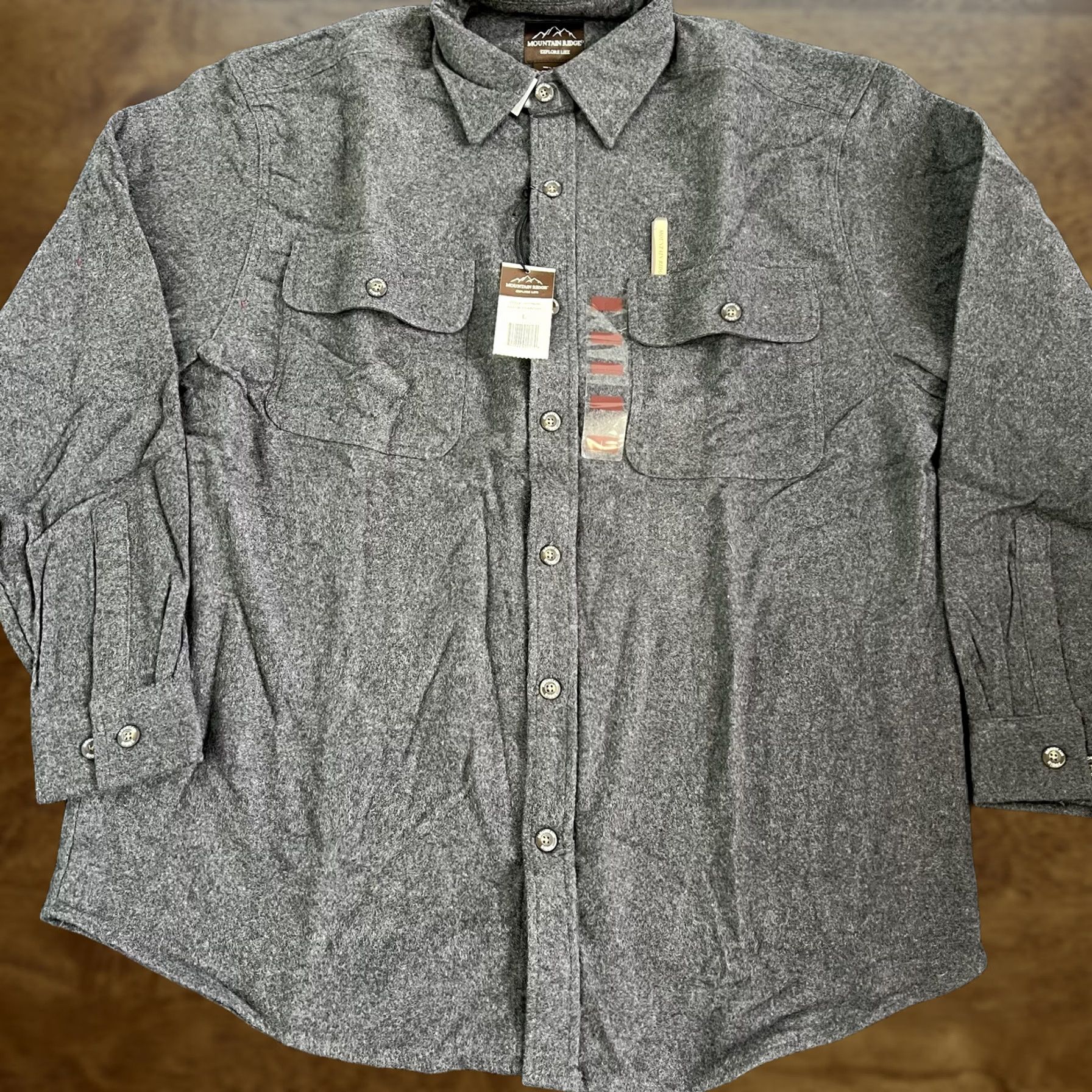 Vintage Mountain Ridge Shirt Mens L Gray Flannel Solid Long Sleeve Button Outdoor Size US L / EU 52-54 / 3 - 1 Thumbnail