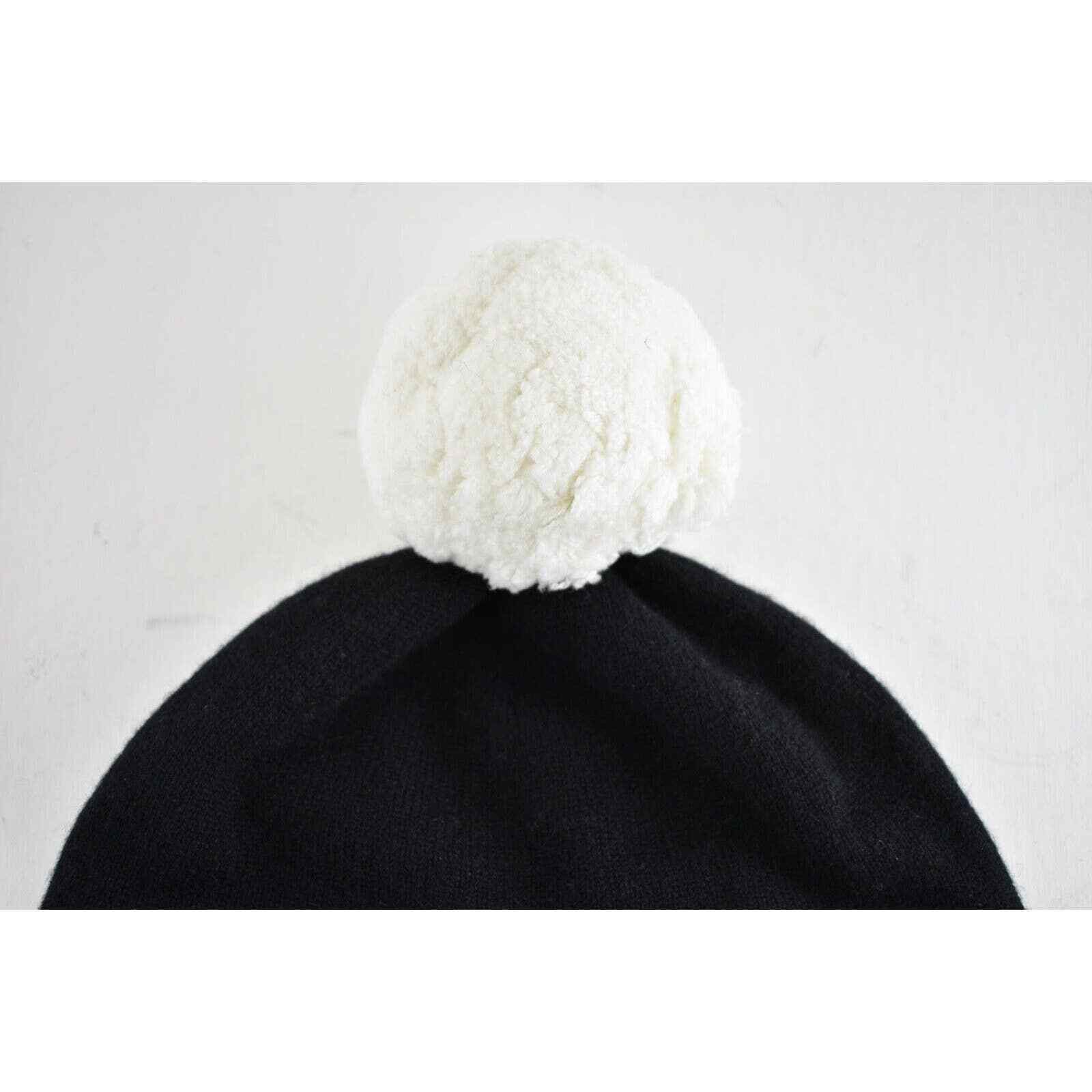 Chanel Black White Pom Pom Cashmere Knit Beanie Winter Hat
