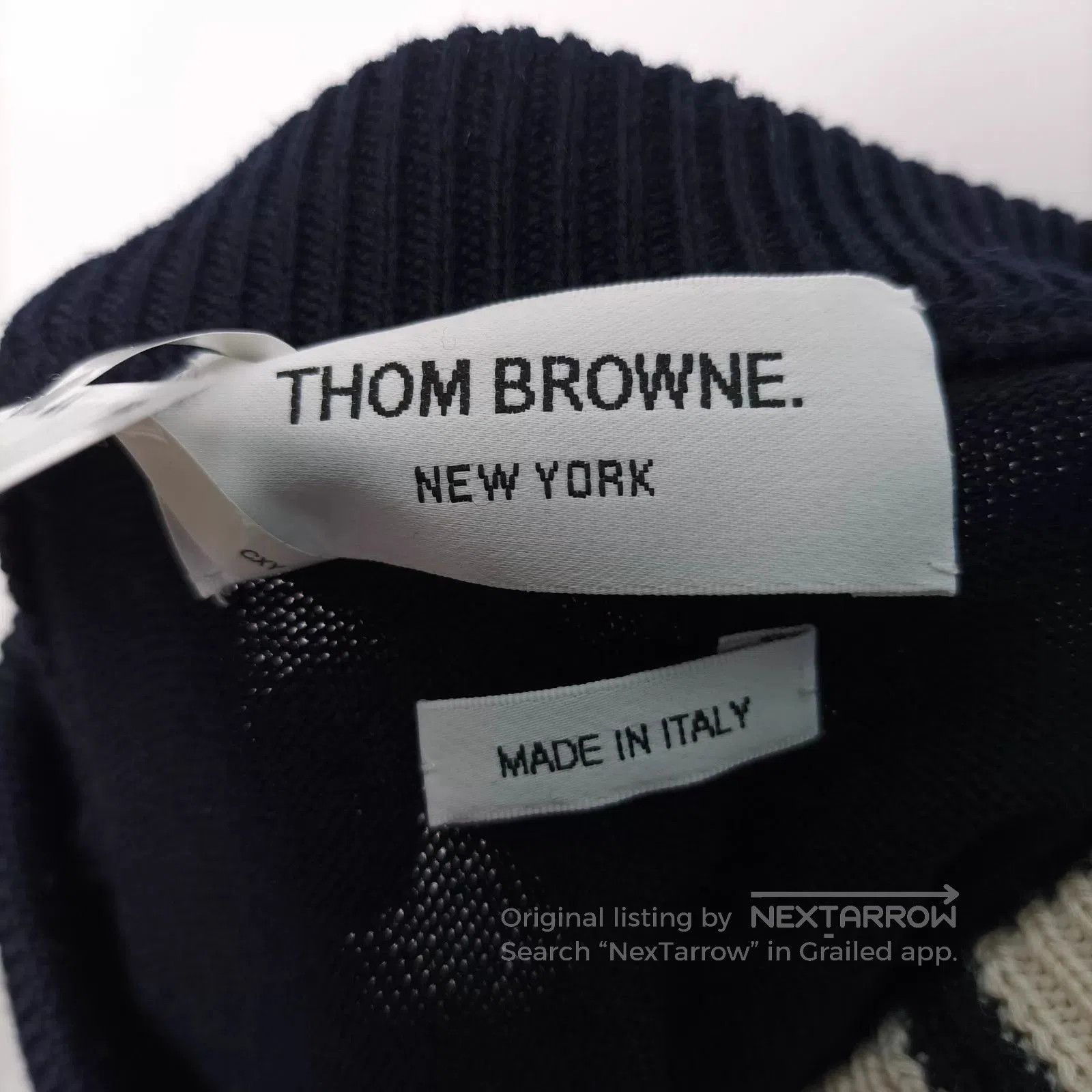 Thom Browne Black Long Sleeve Sweater with White Neck Detail. Size US L / EU 52-54 / 3 - 3 Thumbnail