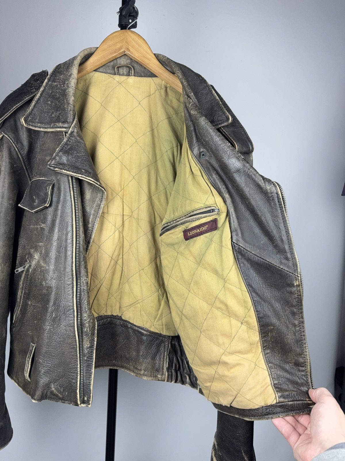 Genuine Leather Retro 80s Leonardo Distressed Leather Punk Biker Moto Jacket Size US M / EU 48-50 / 2 - 13 Thumbnail