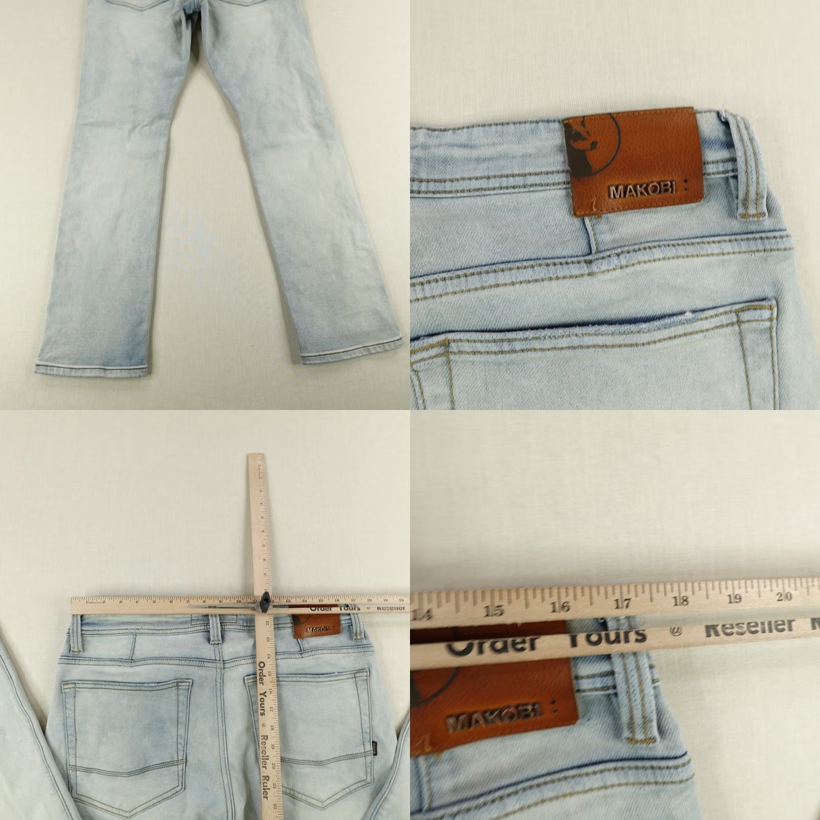 Denime Makobi Jeans Mens 34x32 Blue Denim Distressed Moto Slim Straight Stretch Jeans Size US 34 / EU 50 - 8 Thumbnail