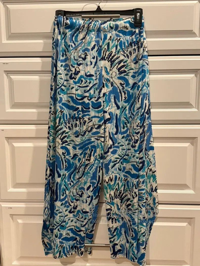 Issey Miyake Issey Miyake Blue and White Porcelain Wide-Leg Pants Size 26" / US 2 / IT 38 - 2 Thumbnail