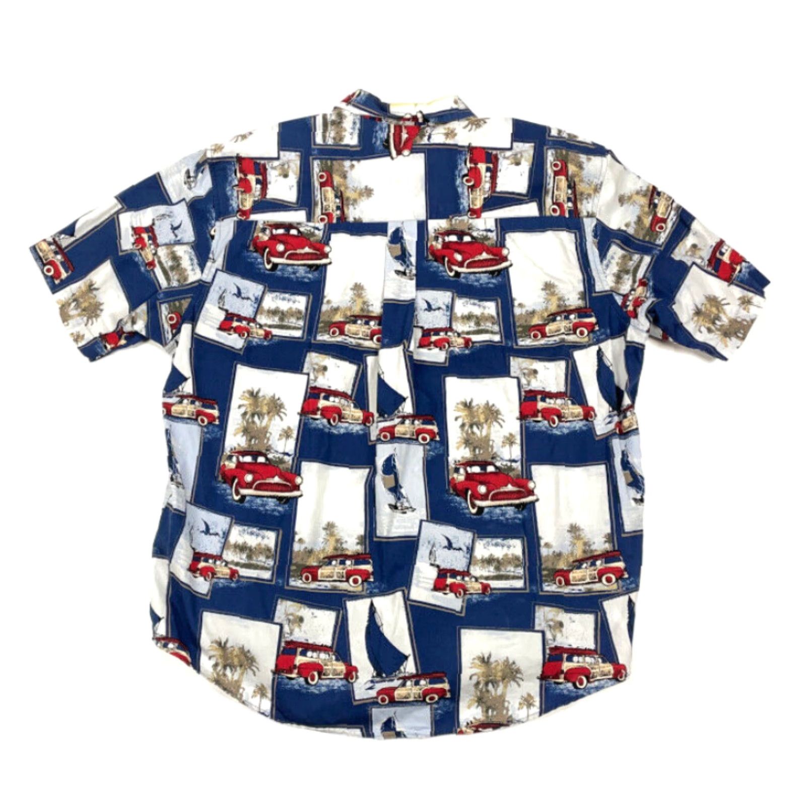 Vintage Natural Issue Shirt Adult Large Blue Car All-Over Print Short Sleeve Button-Front Cotton Casual 50s Cars Retro Mens Size US L / EU 52-54 / 3 - 2 Thumbnail