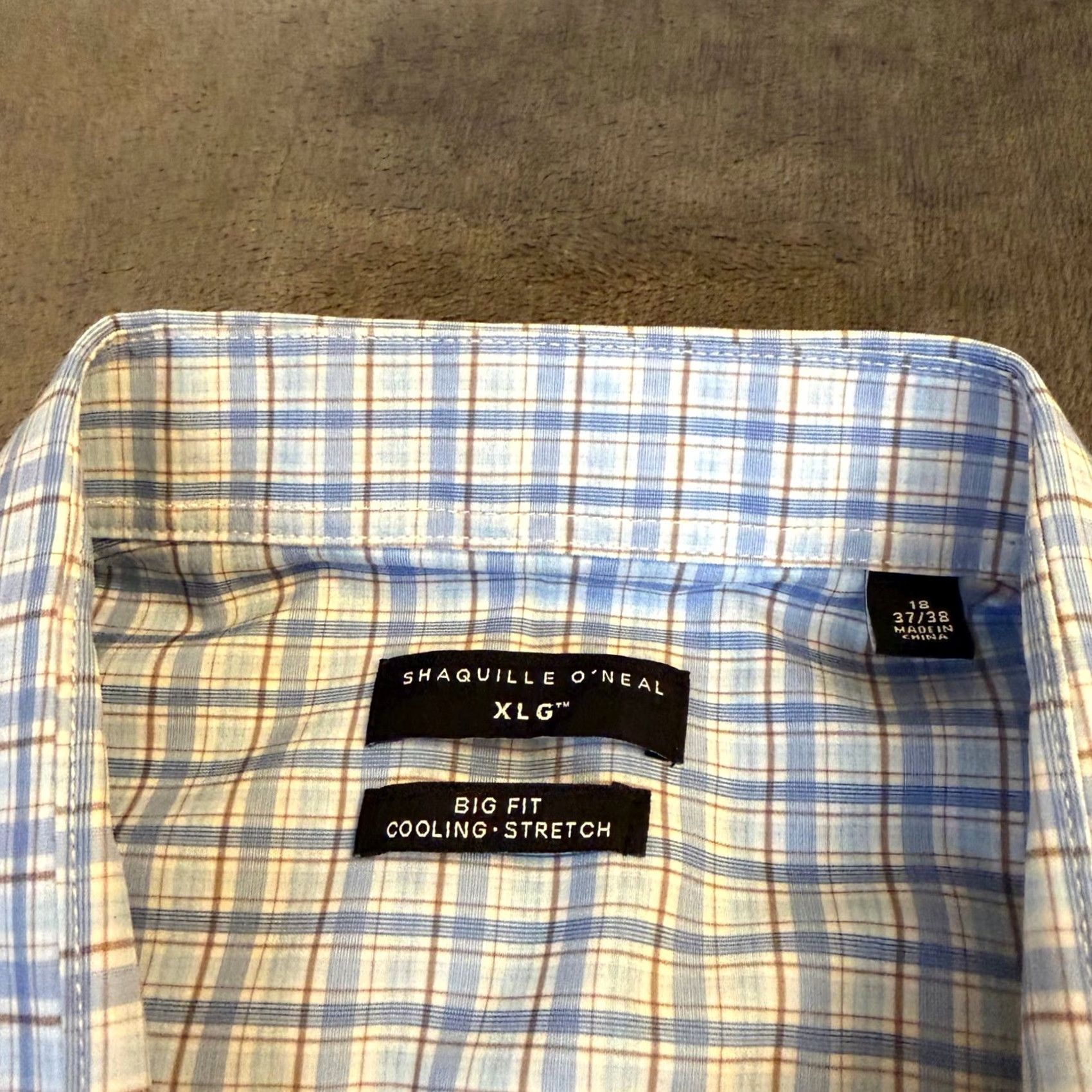 Vintage VINTAGE Shaquille O'Neal Dress Shirt Plaid Blue Mens 18 37/38 Shirt Big and Tall Long Sleeve Size 48R - 3 Thumbnail