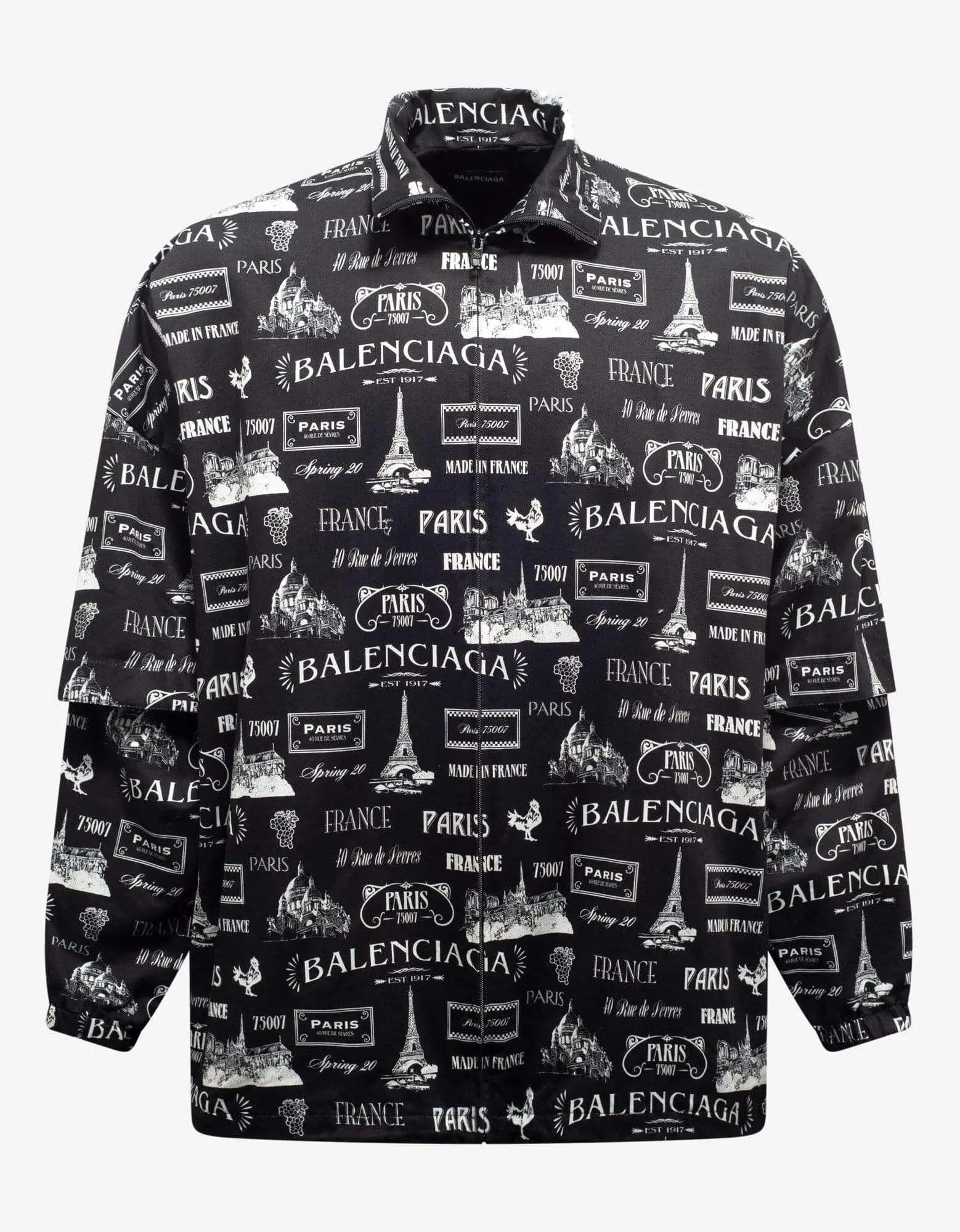 Balenciaga Balenciaga Black Double Sleeve Paris Resto Print Windbreaker Size US S / EU 44-46 / 1 - 1 Thumbnail