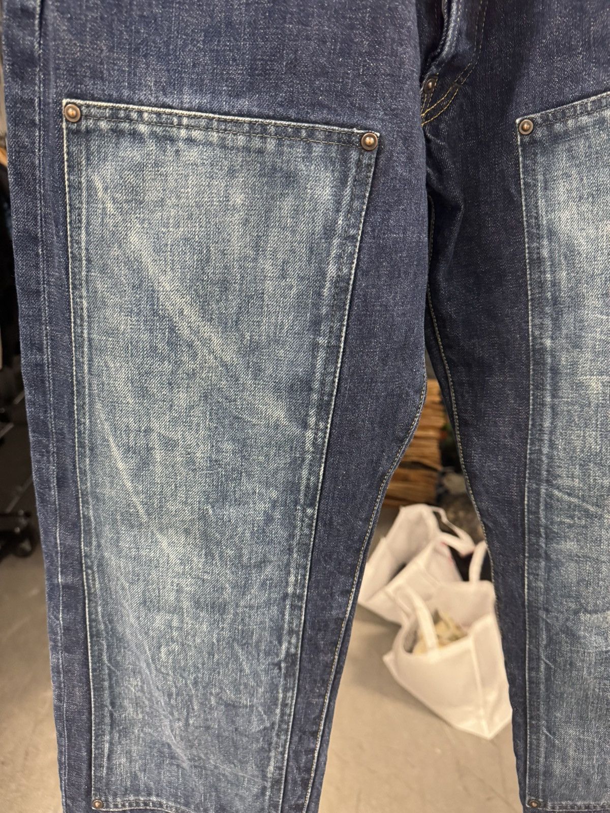 Evisu Vintage rare Evis Evisu double knee raw indigo jeans Size US 31 - 3 Thumbnail