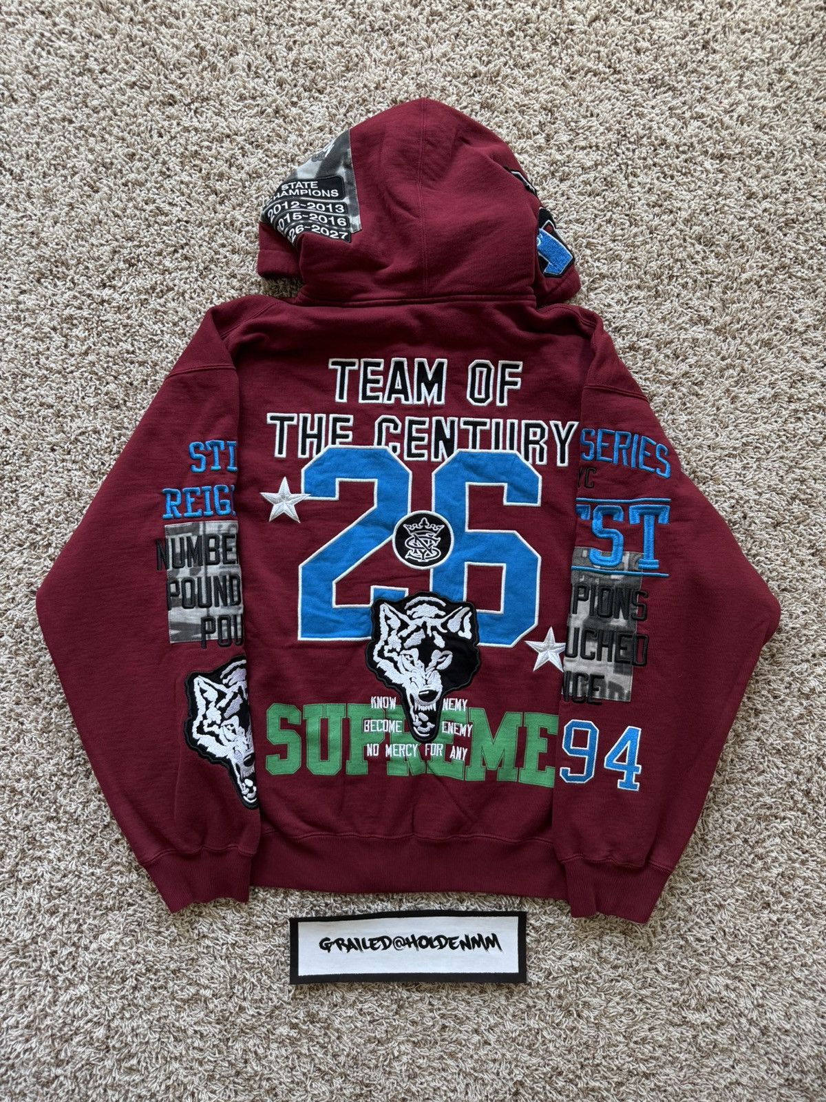 Supreme Warriors Appliqué Zip Up Hooded Sweatshirt Cardinal Red Size US L / EU 52-54 / 3 - 13 Thumbnail