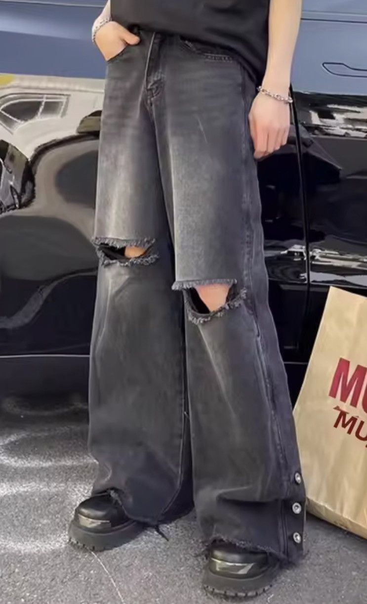 Jean DISTRESSED Baggy Stacked Denim Jeans Size US 29 - 2 Thumbnail