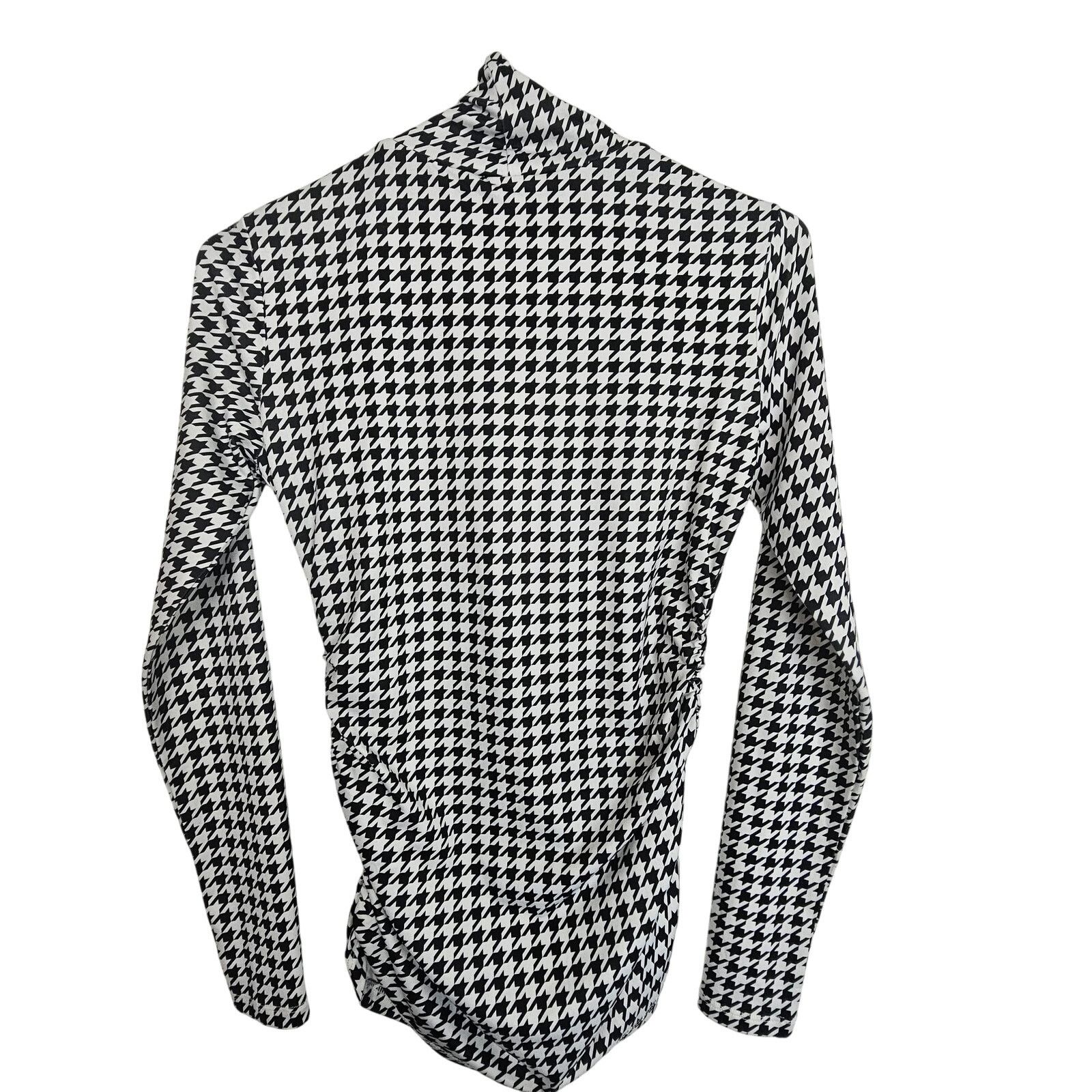 Boston Proper Boston Proper Blouse Turtleneck Black White Houndstooth XXS Size XXS / US 00 / IT 34 - 9 Thumbnail