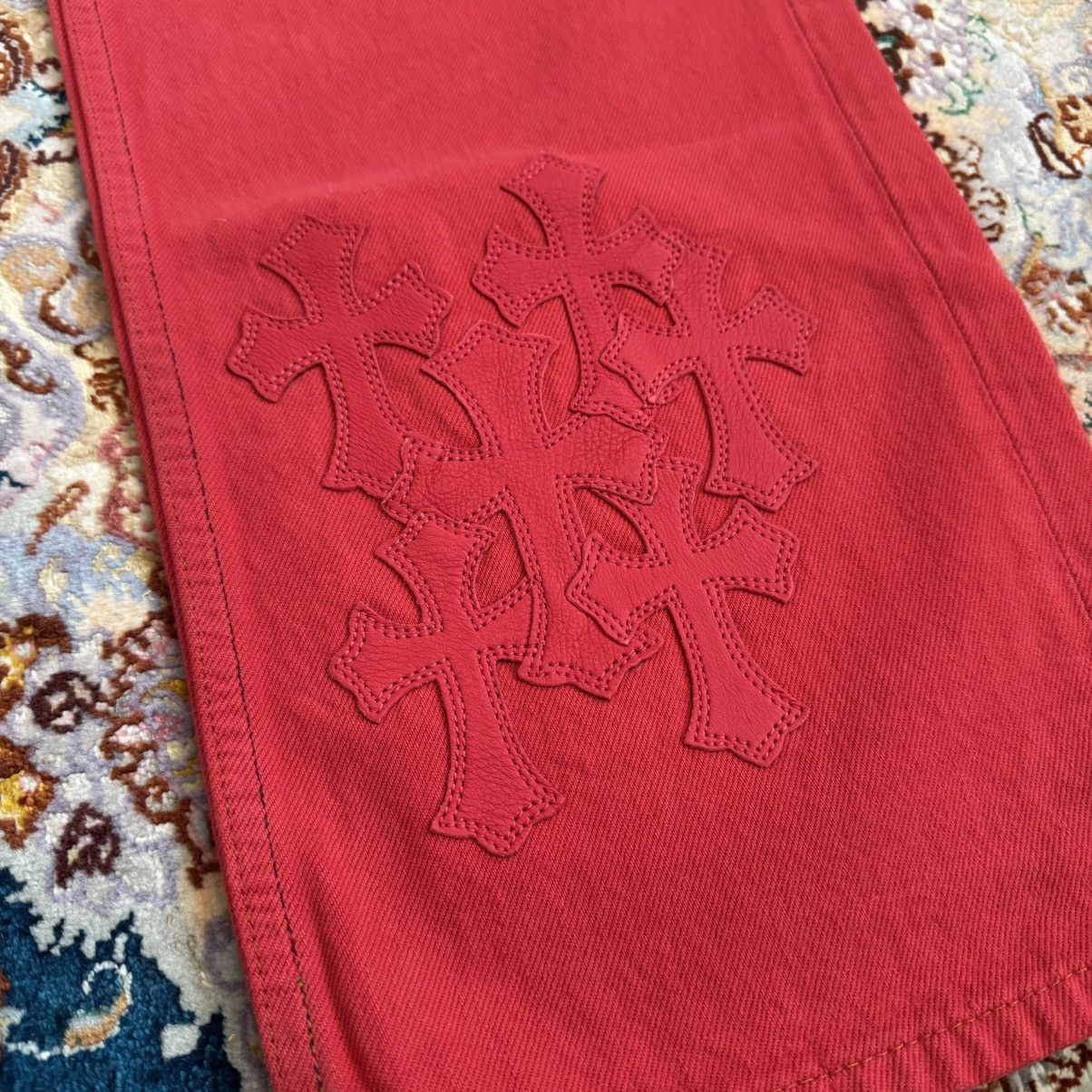 Chrome Hearts LEATHER CROSS SILVER DETAILED RED DYED VINTAGE LEVI ‘S JEANS Size US 34 / EU 50 - 5 Thumbnail