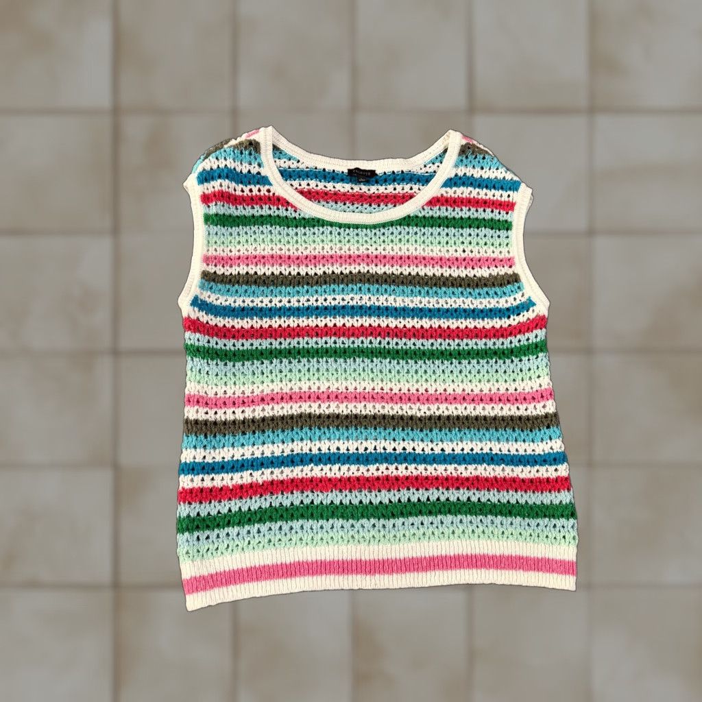 Talbots Talbots Vest Sweater Womens Small Multicolor Striped Crochet Knit Sleeveless Top Size S / US 4 / IT 40 - 1 Thumbnail