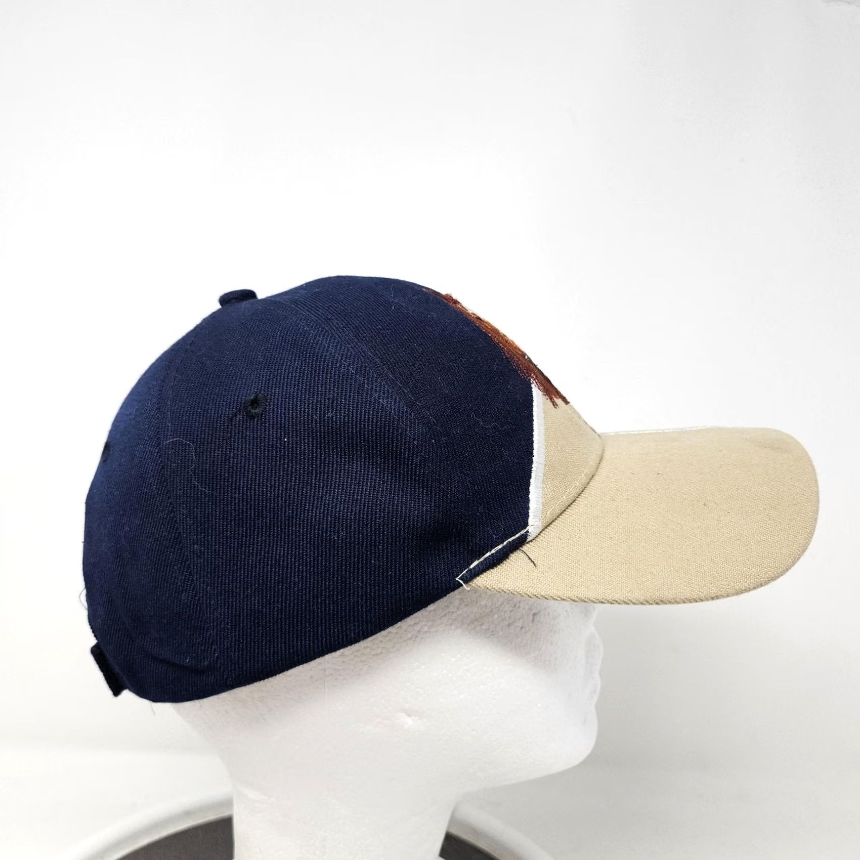 Vintage VINTAGE Horse Hat Cap Strap Back Embroidered Navy Tan White Equestrian Graphic Mens Size ONE SIZE - 3 Thumbnail