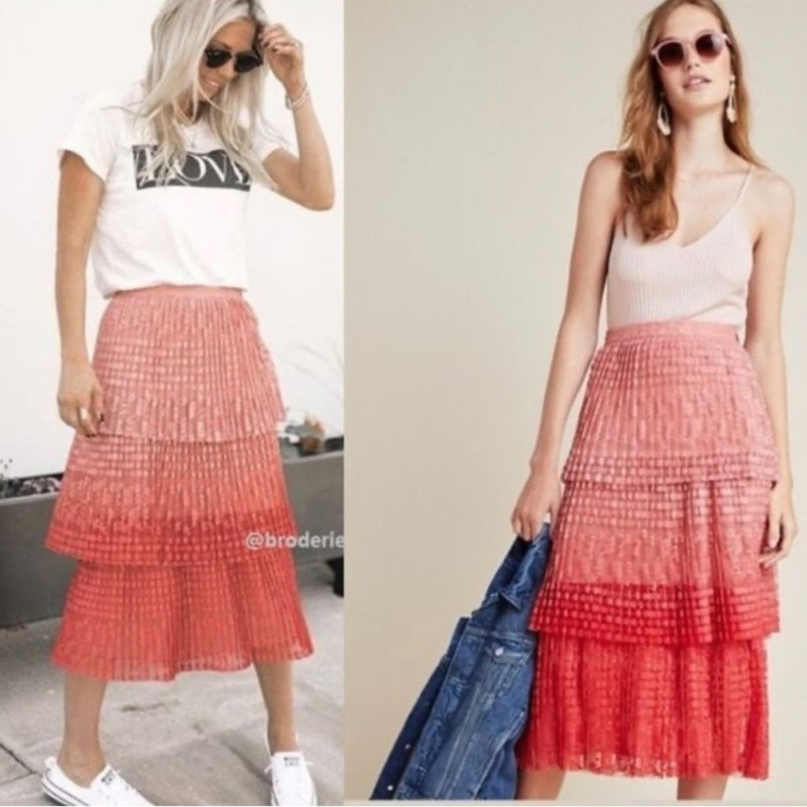 image of Anthropologie Maeve NWT Brighton Tiered Midi Skirt in Pink, Women's (Size 30)