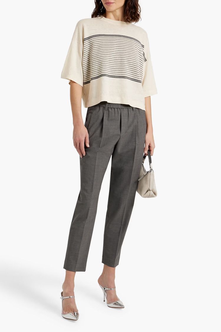 Brunello Cucinelli o1y0825 Crewneck Cashmere Blend Sweater in Ivory/Black Size M / US 6-8 / IT 42-44 - 2 Thumbnail