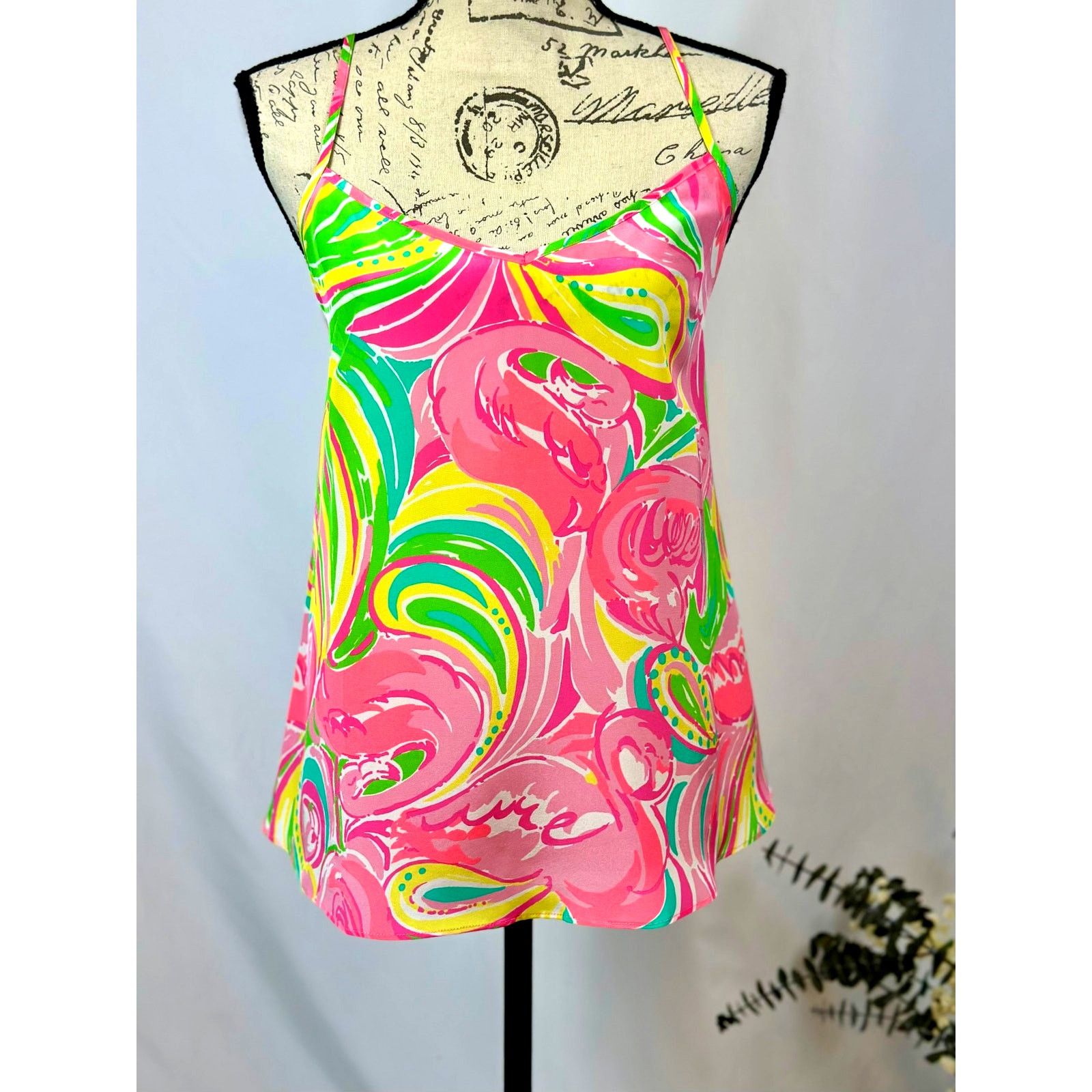 Lilly Pulitzer Lilly Pulitzer Dusk Racer Back Cami 100% Silk Flamingo M Size M / US 6-8 / IT 42-44 - 2 Thumbnail