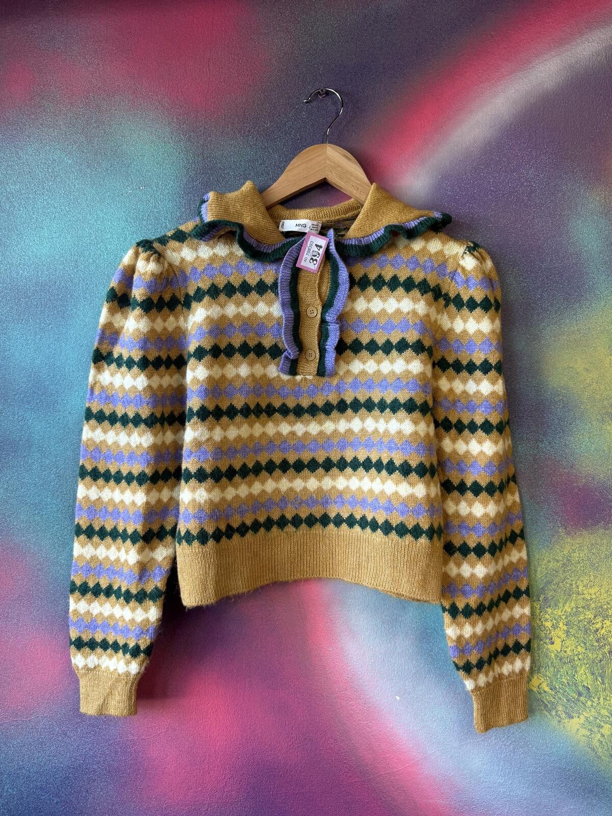 Other MNG (mango) argyle collared knit cardigan - yellow &purple Size S / US 4 / IT 40 - 1 Thumbnail