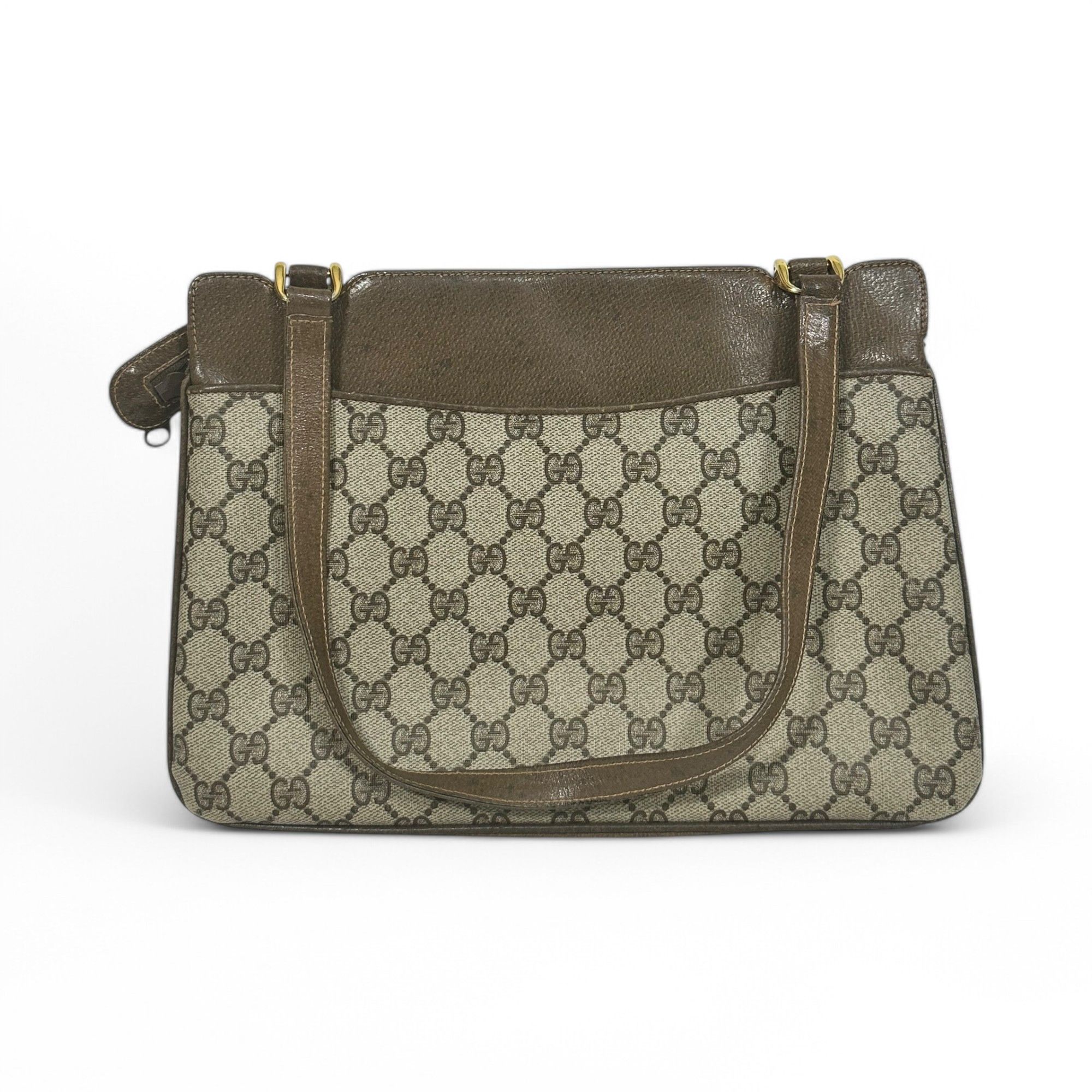 Gucci Gucci Vintage Handbag GG Monogram Beige Brown Leather Size ONE SIZE - 2 Thumbnail