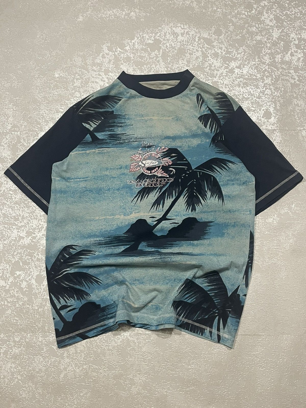 Ocean Pacific Vintage 90s Pacific Surf Sky High All Overprint Miami T shir Size US XL / EU 56 / 4 - 3 Thumbnail