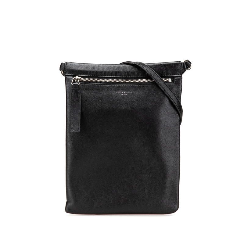 YVES Saint Laurent Logo Leather Shoulder Bag Leather Shoulder Bag 581697 in Black, Women's