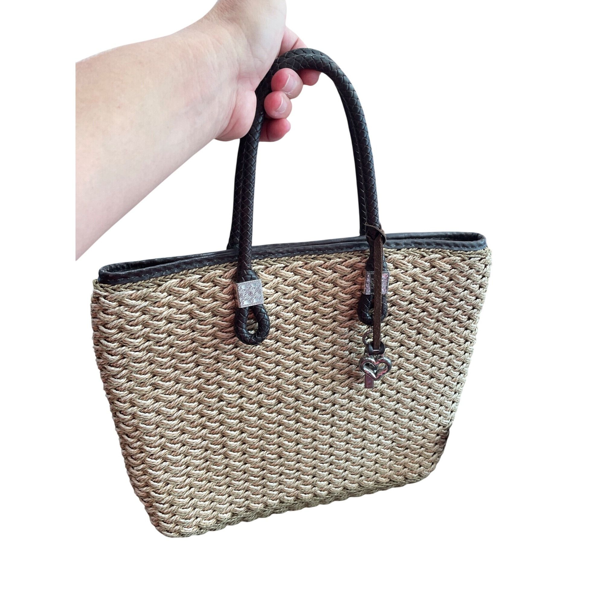Brighton Brighton womans brown woven Straw leather charmed hand Bag S Size ONE SIZE - 10 Thumbnail