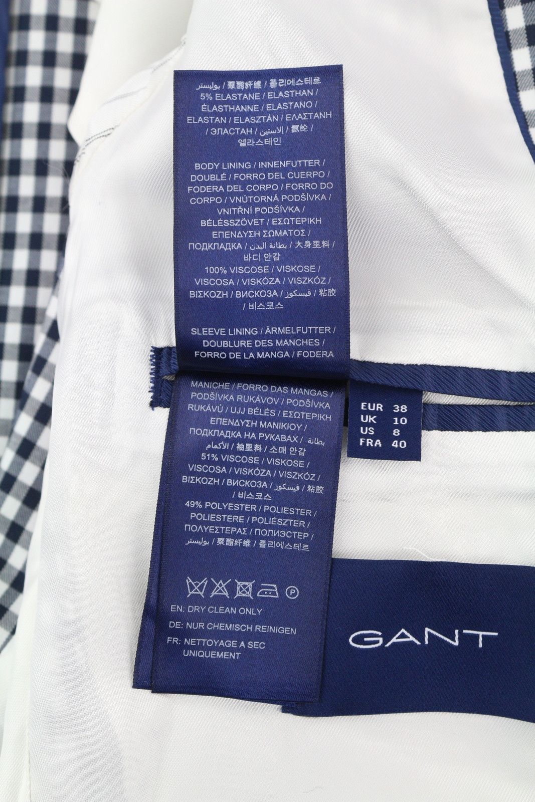 Gant GINGHAM STRETCH EU38 Blue Plaid Notch Blazer 85312 Size M / US 6-8 / IT 42-44 - 11 Thumbnail