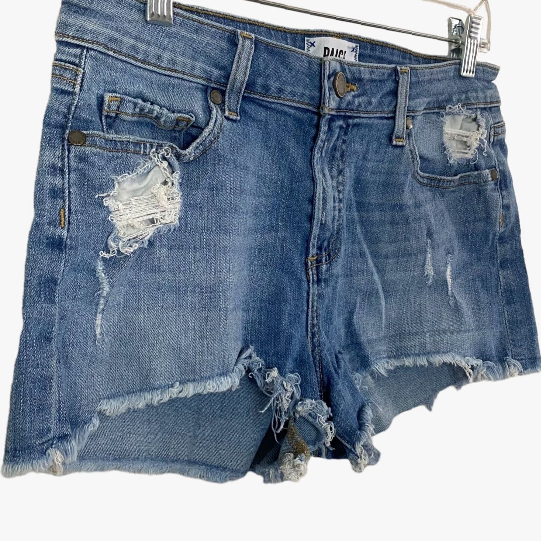 Paige PAIGE Daryn Distressed Jean Shorts Womens 28 Mid-Rise Raw Hem Blue Denim Size 28" / US 6 / IT 42 - 2 Thumbnail